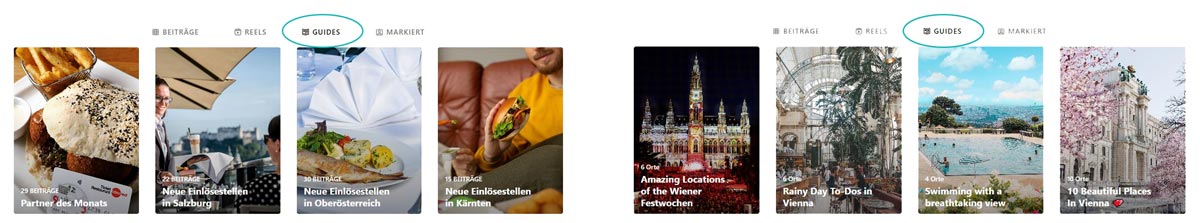 Gute Beispiele für Instagram Guides: Edenred und Wien Tourismus